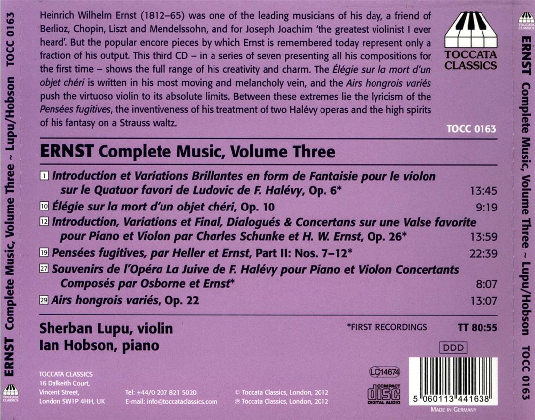 Heinrich Wilhelm Ernst: Complete Music, Vol. 3 cover art