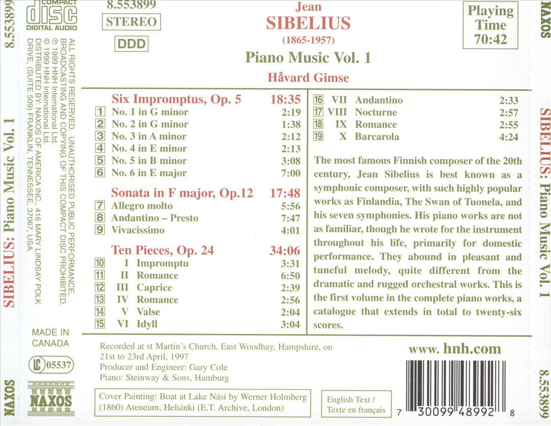 Sibelius: Piano Music Vol. 1 cover art