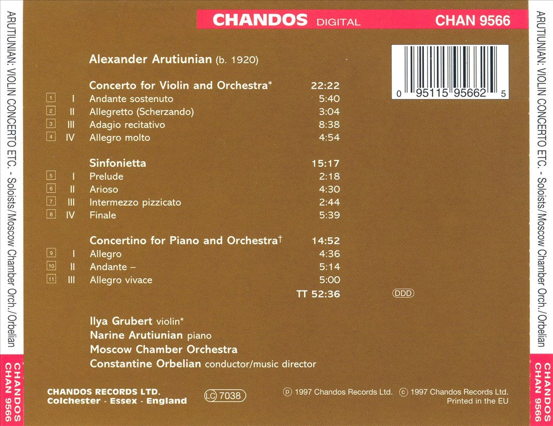 Alexander Aruthiunian: Violin Concerto; Concertino for Piano; Sinfonietta cover art