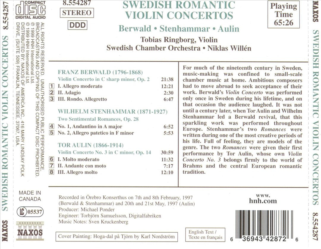 Swedish Romantic Violin Concertos cover art