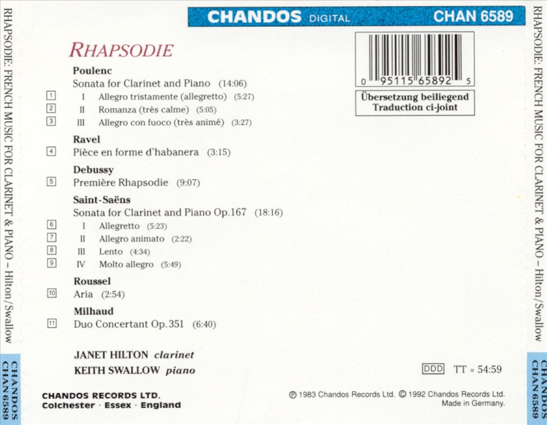 Rhapsodie: French Music for Clarinet & Piano cover art