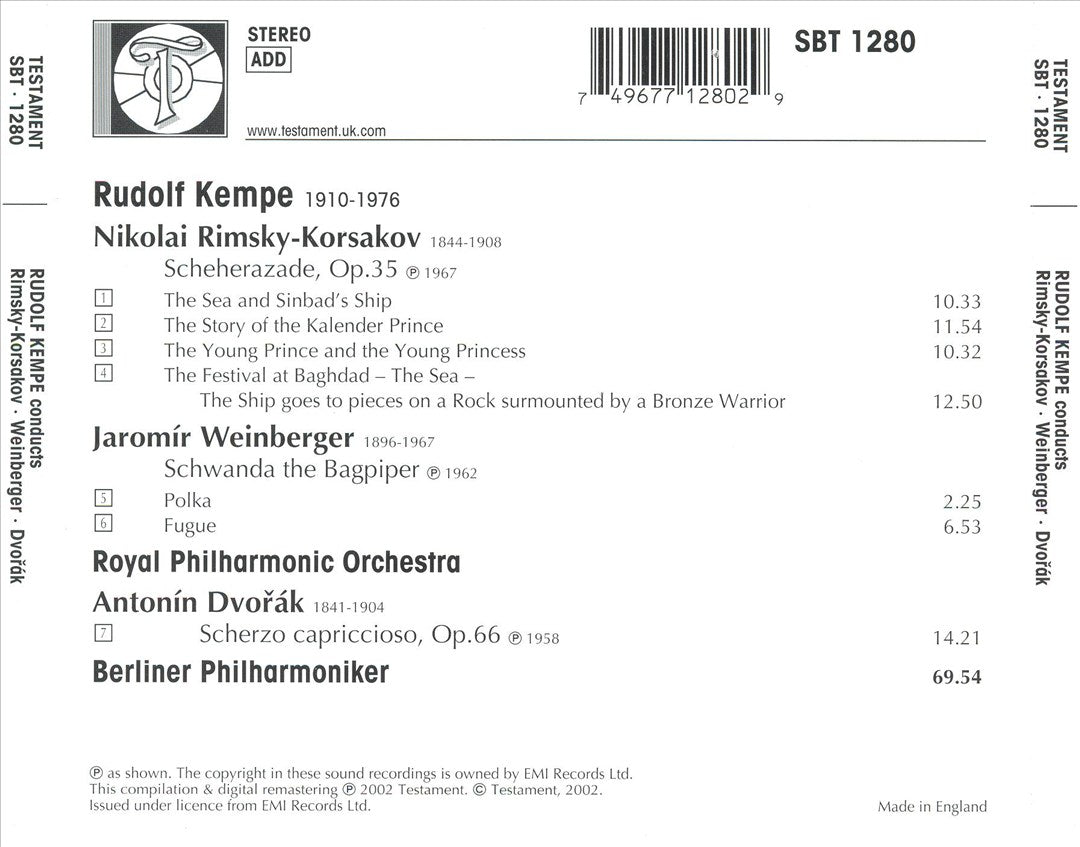 Rudolf Kempe Conducts Rimsky-Korsakov, Weinberger, Dvorák cover art