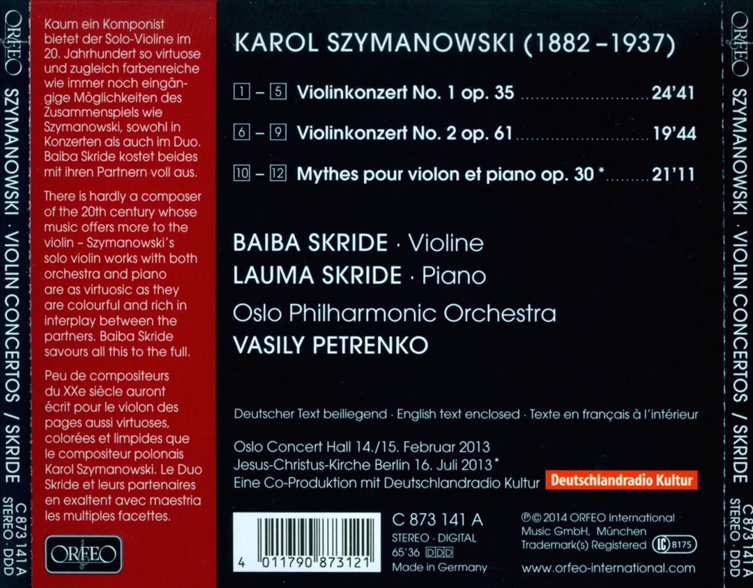 Karol Szymanowski: Violin Concertos; Myths cover art