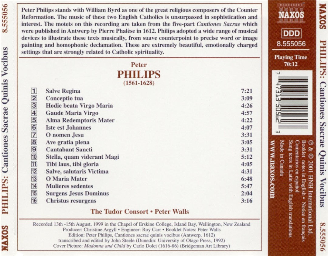 Peter Philips: Cantiones Sacrae Quinis Vocibus cover art