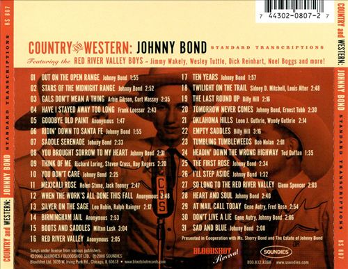 Country and Western: Johnny Bond Standard Transcriptions cover art