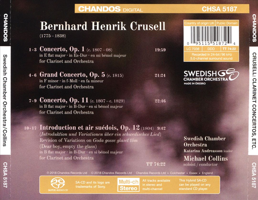 Crusell: The Three Clarinet Concertos; Introduction et air suédois cover art