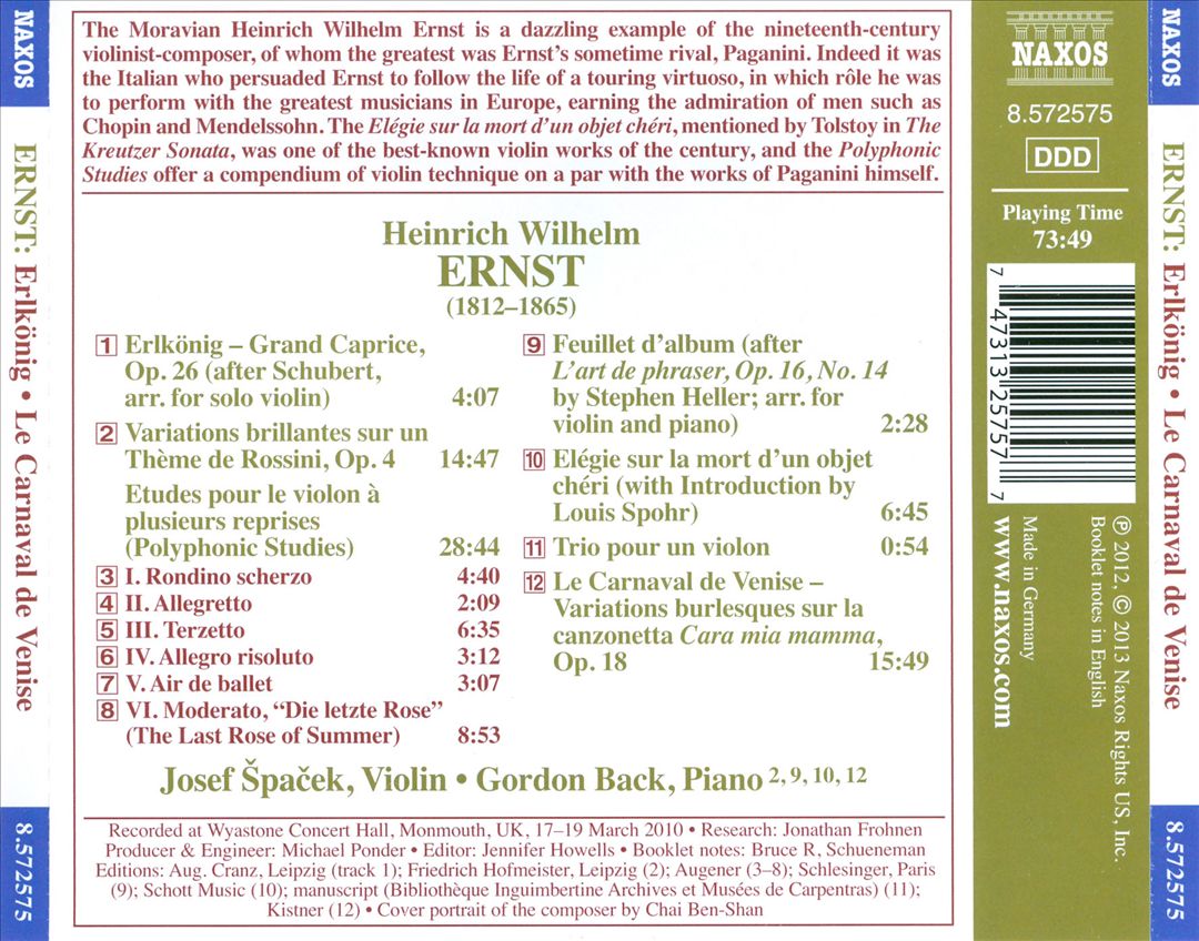 Heinrich Wilhelm Ernst: Erlkönig; Le Carnaval de Venise; Polyphonic Studies cover art
