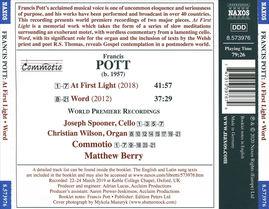 Francis Pott: At First Light; Word cover art