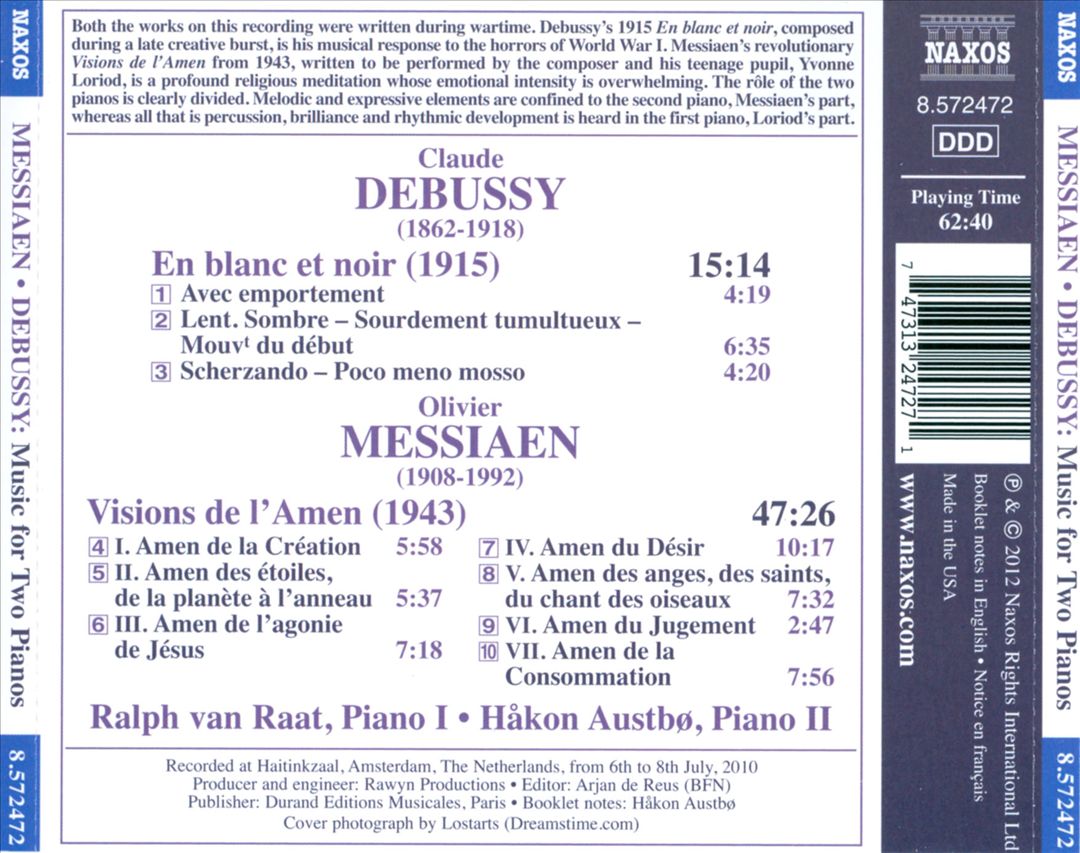 Messiaen: Visions de l'Amen; Debussy: En blanc et noir cover art