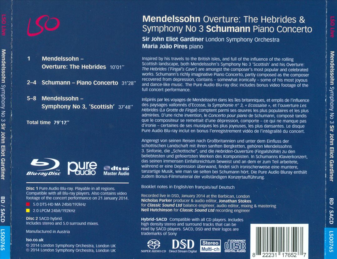 Mendelssohn: Symphony No. 3 "Scottish"; Overture – The Hebrides; Schumann: Piano Concerto cover art