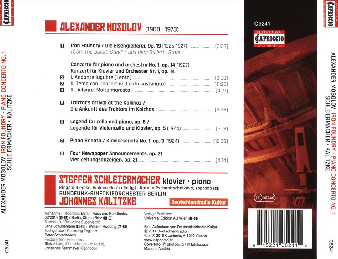 Alexander Mosolov: Iron Foundry; Piano Concerto No. 1 cover art