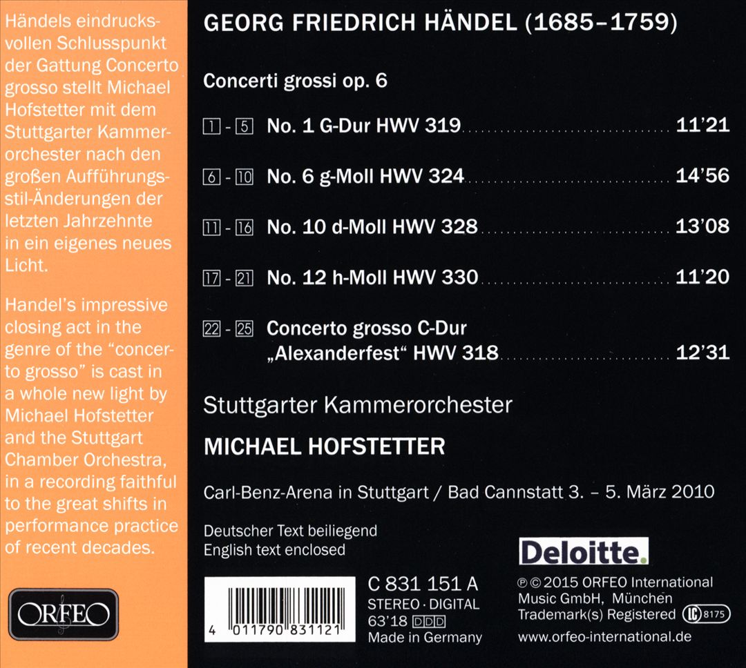 Handel: Concerti Grossi, Op. 6/1, 6, 10, 12; Das Alexanderfest cover art