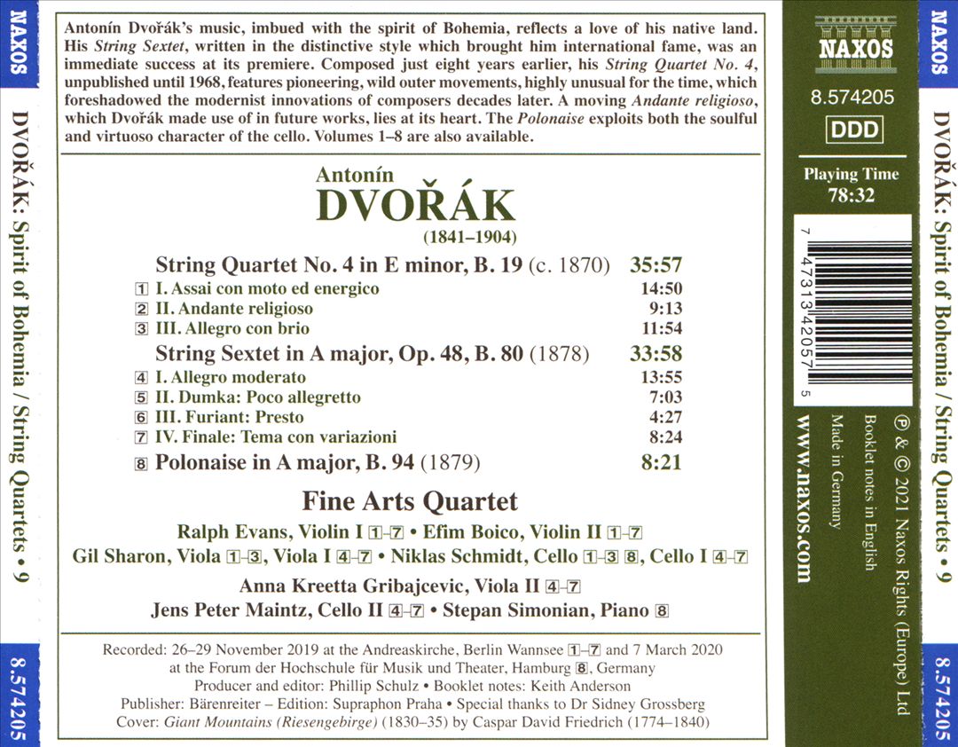 Dvorák: Spirit of Boehmia - String Quartet No. 4, String Sextet, Polonaise cover art