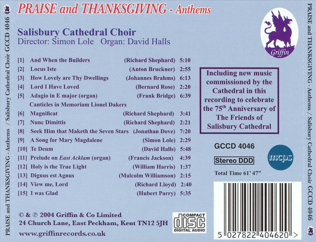 Praise and Thanksgiving: Anthems from Salisbury Cathedral cover art