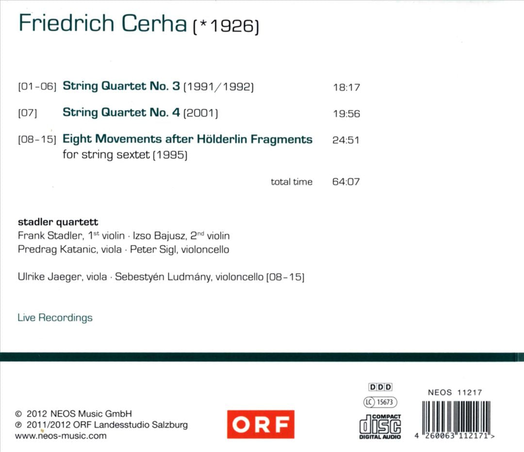 Friedrich Cerha: String Quartets Nos 3 & 4; Eight Movements after Höderlin Fragments cover art