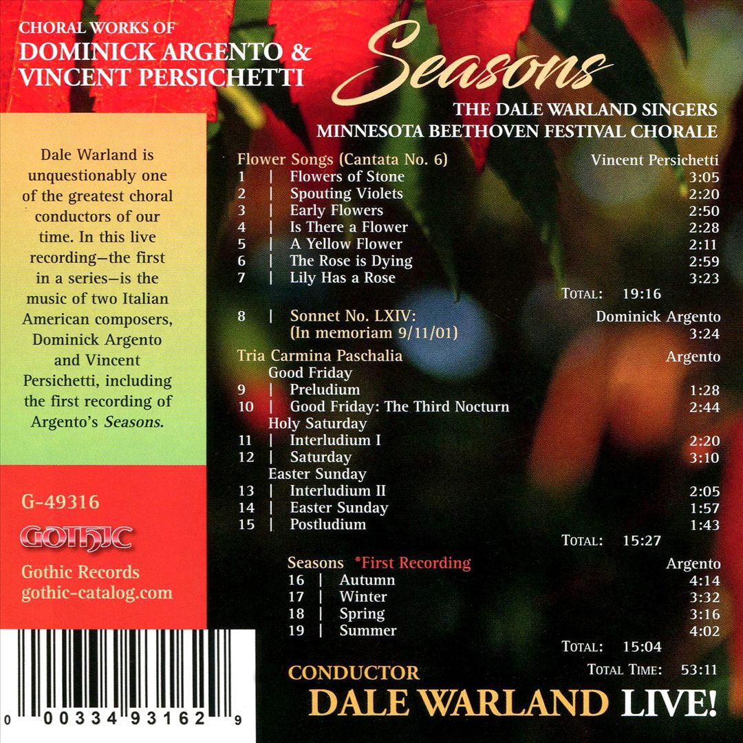 Seasons: Choral Works of Dominick Argento & Vincent Persichetti cover art