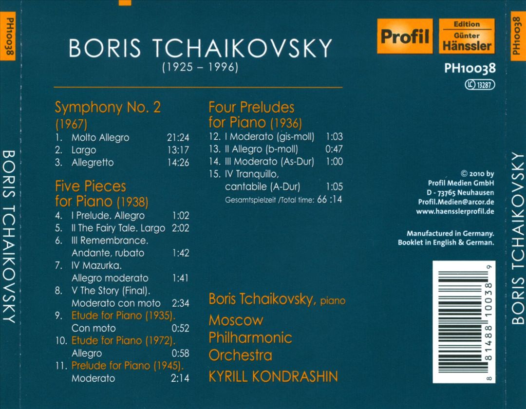 Boris Tchaikovsky: Symphony No. 2; Pieces for Piano cover art