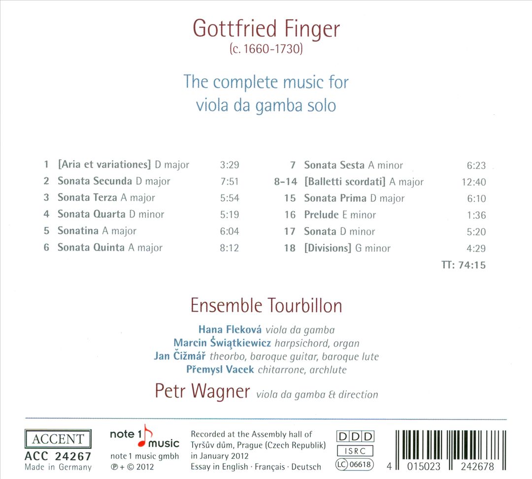 Gottfried Finger: The Complete Music for Viola Da Gamba Solo cover art