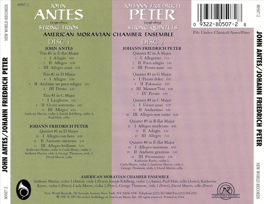 John Antes: String Trios; Johann Friedrich Peter: String Quintets cover art