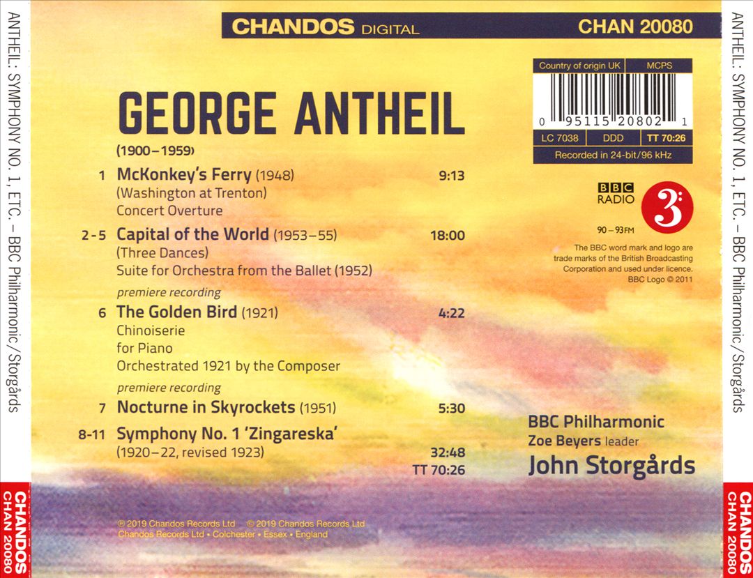 George Antheil: Symphony No. 1 'Zingareska'; Suite from Capital of the World; McKonkey's Ferry; Nocturne in Skyrockets; The Golden Bird cover art