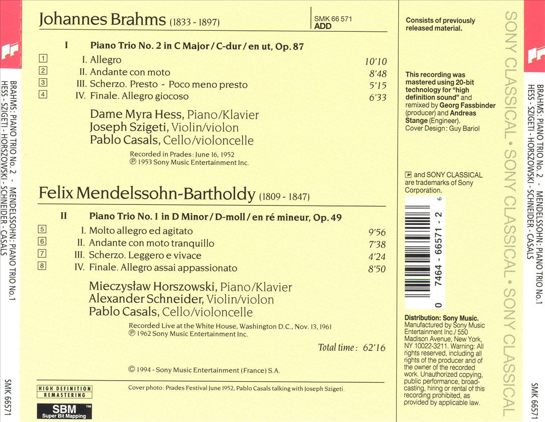 Brahms: Piano Trio No. 2; Mendelssohn: Piano Trio No. 1 cover art