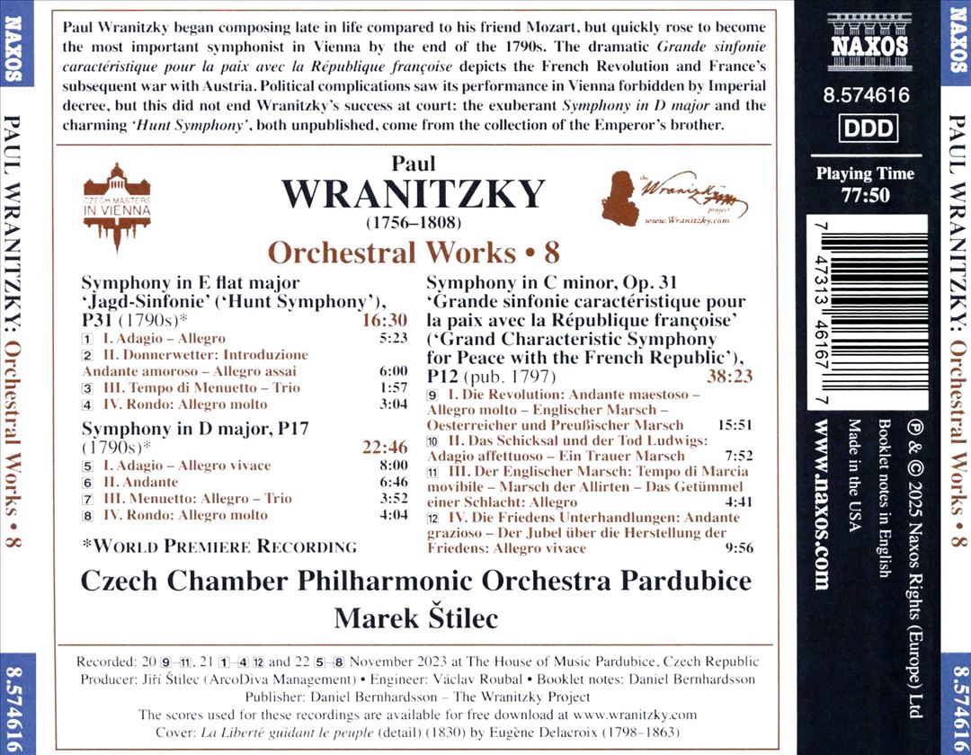 Wranitzky: Orchestral Works, Vol. 8 cover art