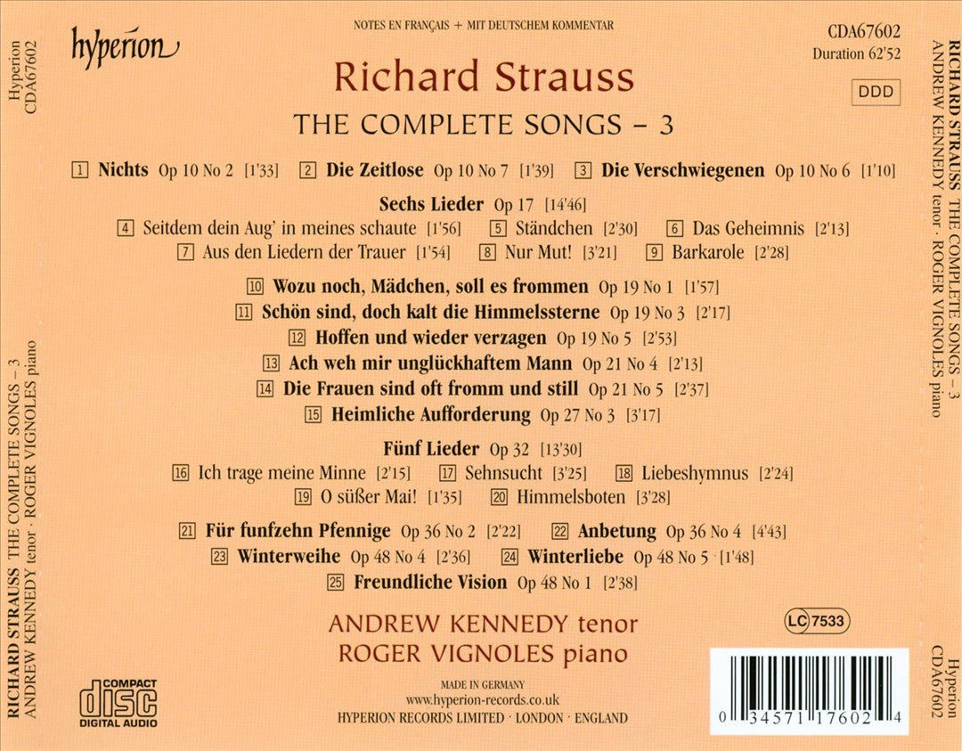 Richard Strauss: The Complete Songs, Vol. 3 cover art