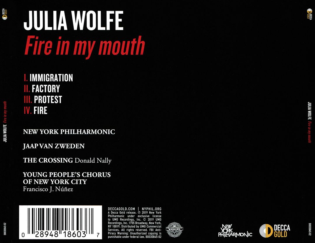 Julia Wolfe: Fire in My Mouth cover art