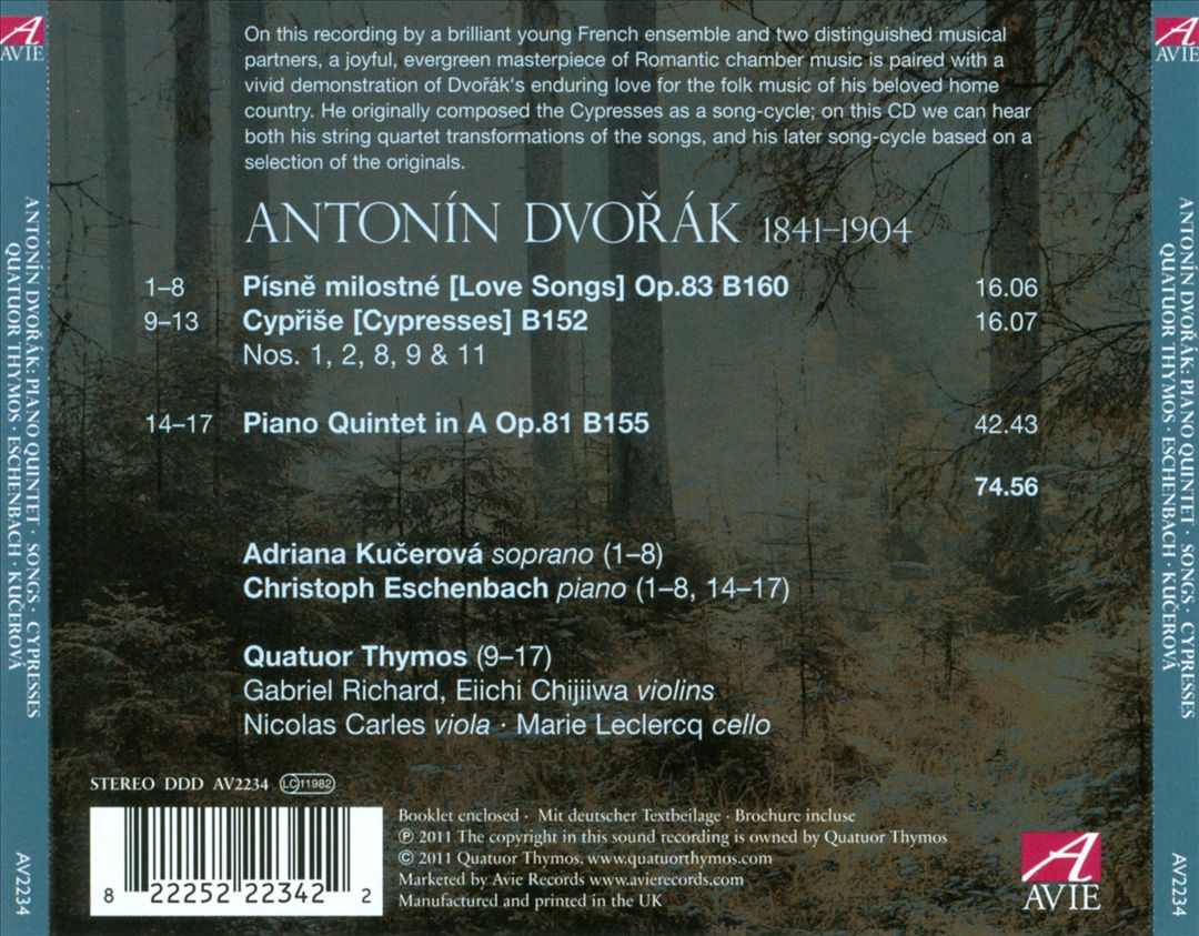 Dvorak: Love Songs, Op. 83; Piano Quintet in A Major, Op. 81 cover art