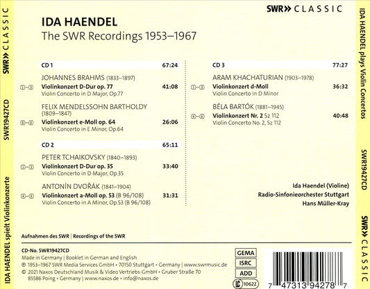 Ida Haendel: The SWR Recordings 1953-1967 - Violin Concertos cover art