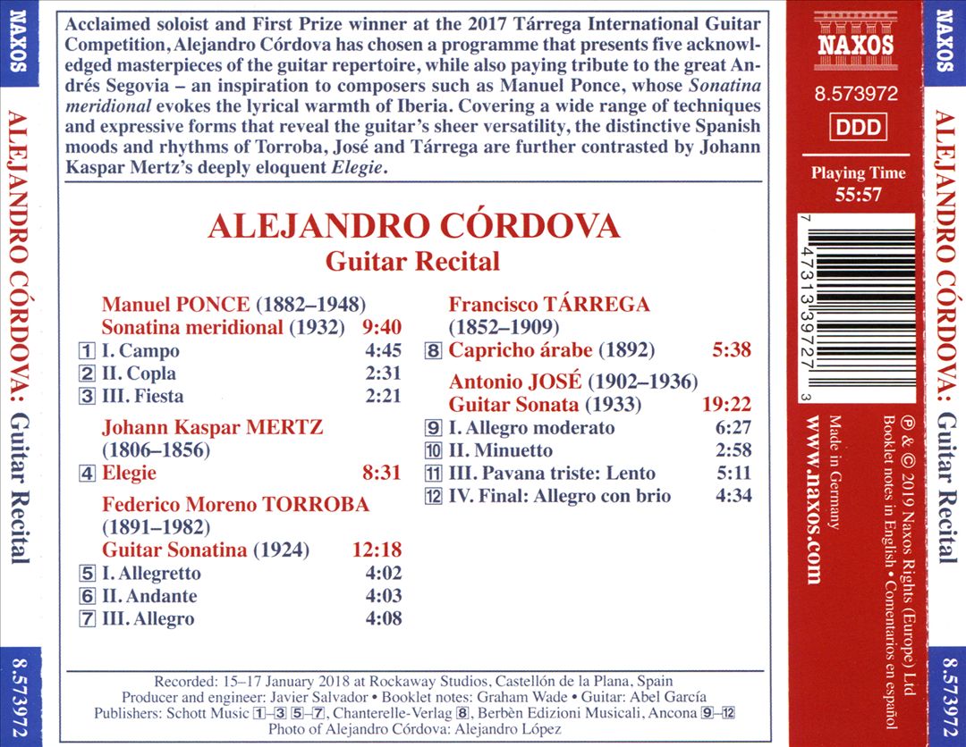 Alejandro Córdova: First Prize 2017 Tárrega International Guitar Competition cover art