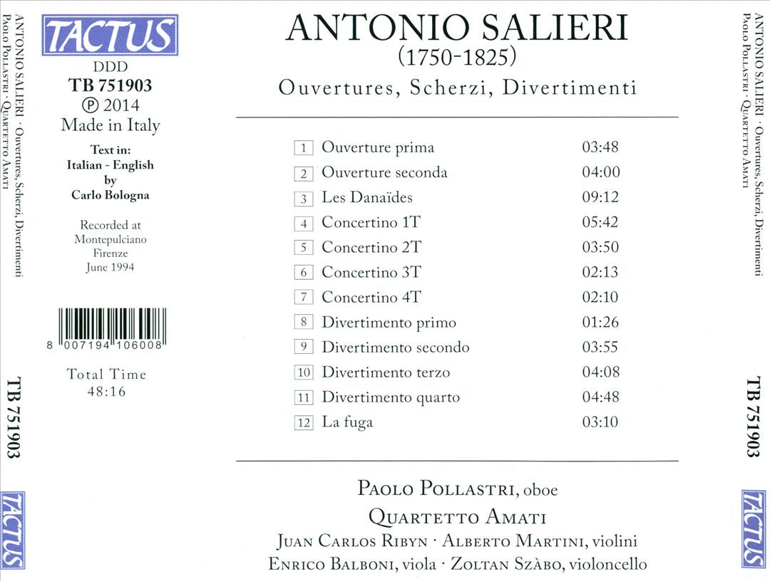 Salieri: Ouvertures; Scherzi; Divertimenti cover art