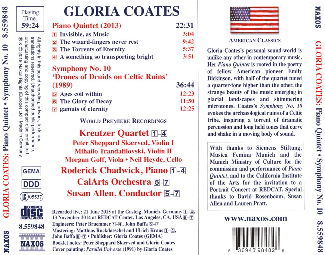 Gloria Coates: Piano Quintet; Symphony No. 10 'Drones of Druids on Celtic Ruins' cover art