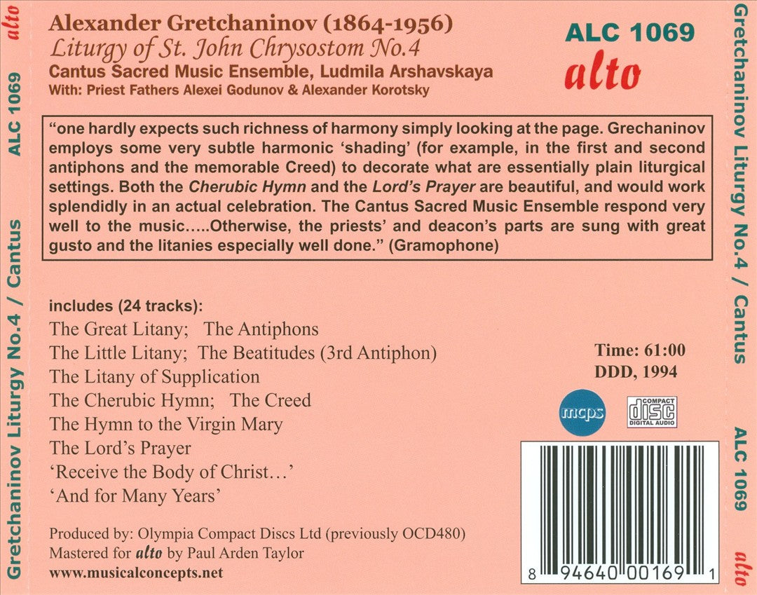 Alexander Gretchaninov: The Liturgy of St. John Chrysostom No. 4 cover art