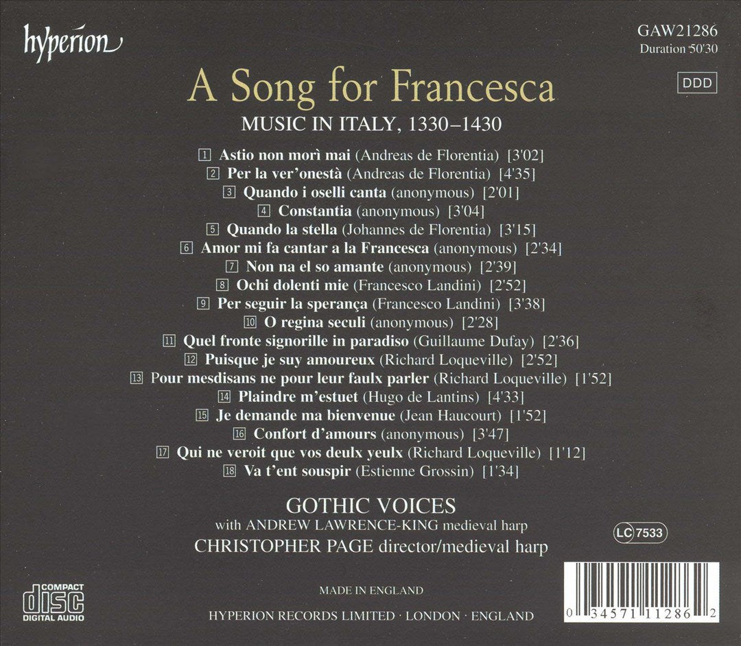 A Song for Francesca: Music in Italy, 1330-1430 cover art