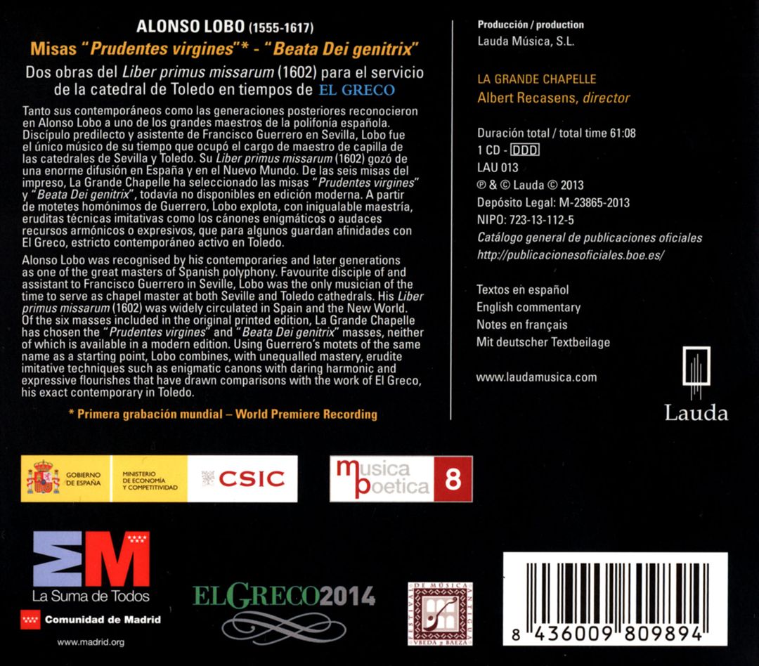Alonso Lobo: Misas Prudentes virgines; Beata Dei genitrix cover art