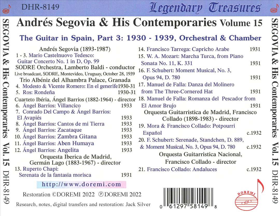 Andres Segovia & His Contemporaries, Vol. 15 cover art