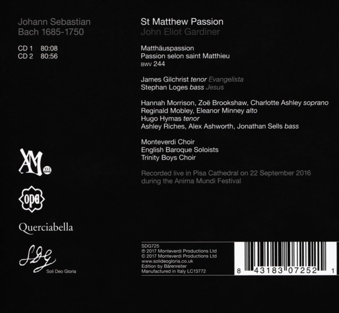 Bach: St. Matthew Passion [2016 Recording] cover art