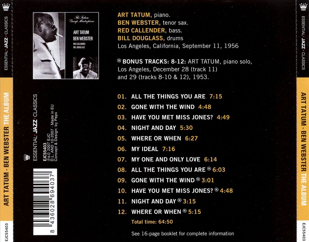 Art Tatum-Ben Webster: The Album [Essential Jazz Classics] cover art