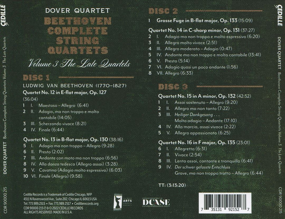 Beethoven Complete String Quartets, Vol. 3: The Late Quartets cover art