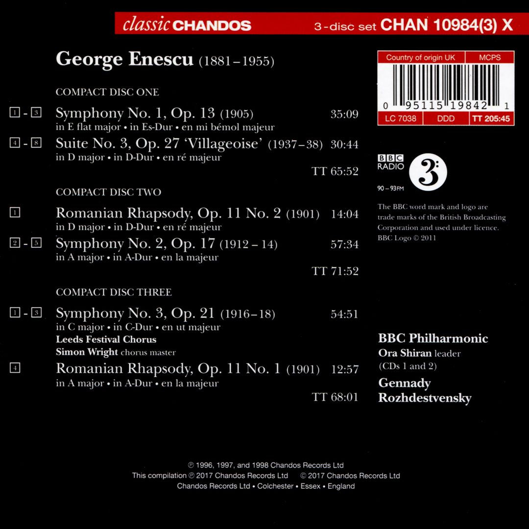 Enescu: The Three Symphonies; Suite No. 3 "Villageoise"; Romanian Rhapsodies Nos. 1 and 2 cover art
