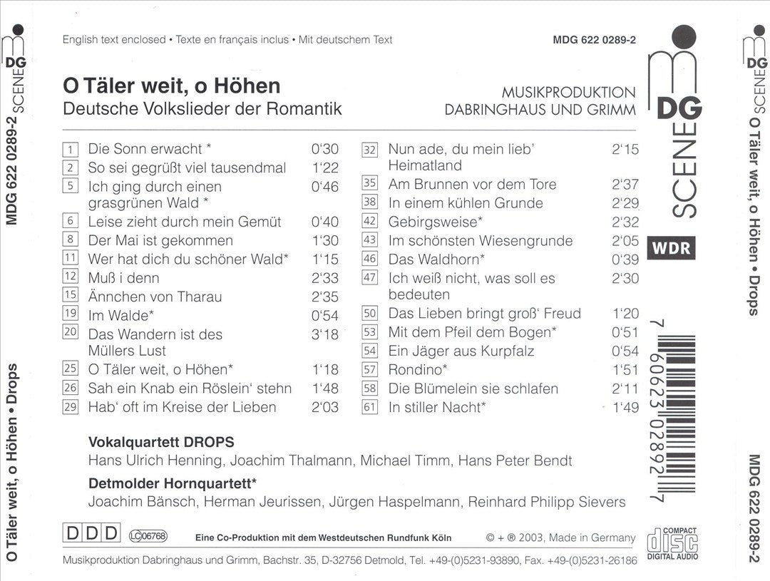 O Taler weit, o Höhen: Deutsche Volkslieder der Romantik cover art