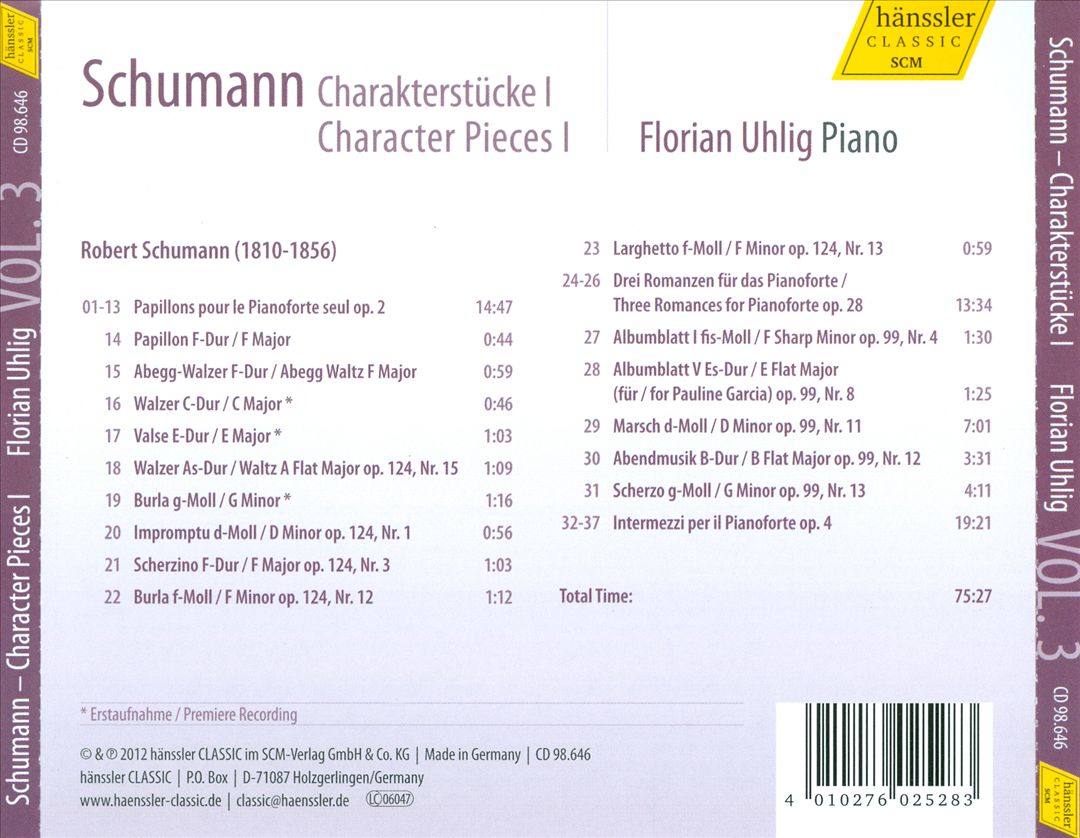 Schumann: Character Pieces, Vol. 1 cover art