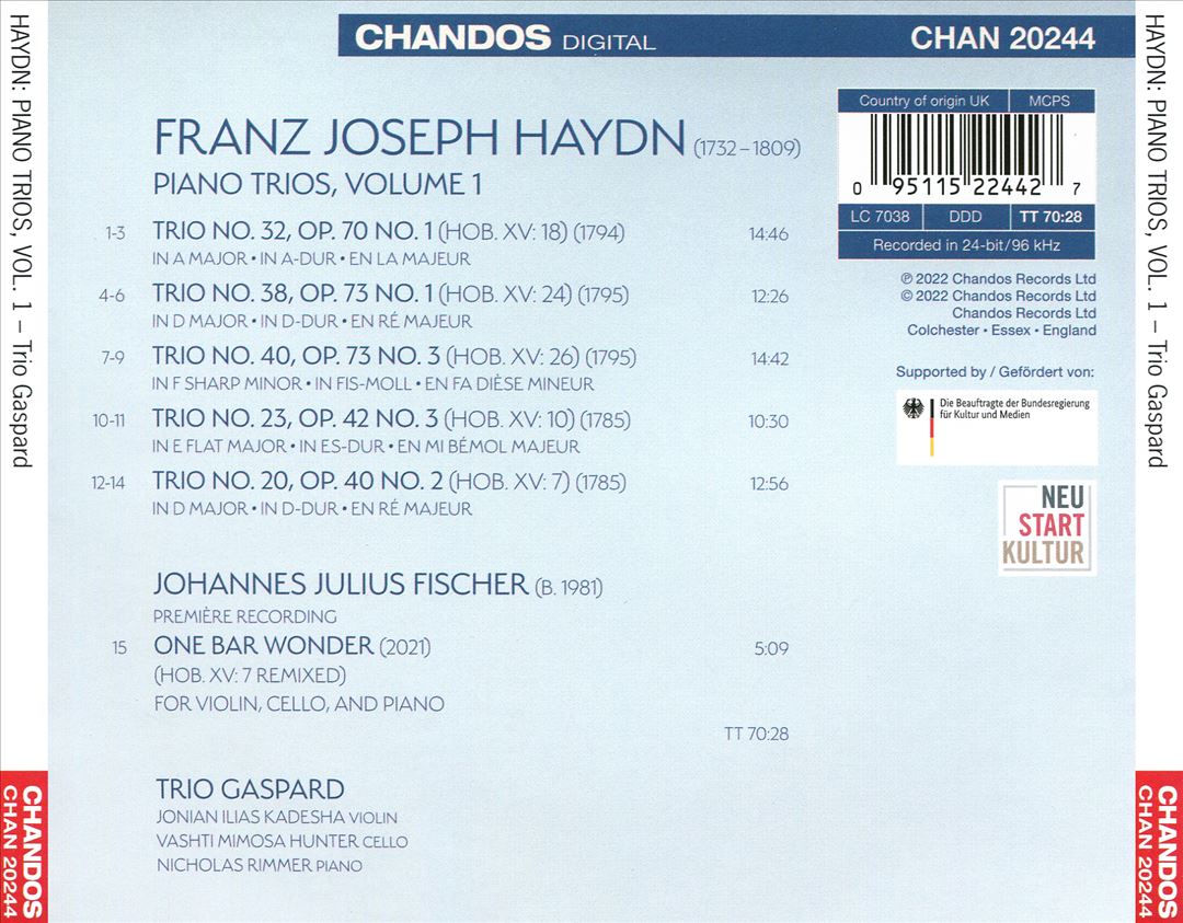 Haydn: The Complete Piano Trios, Vol. 1; Fischer: One Bar Wonder cover art