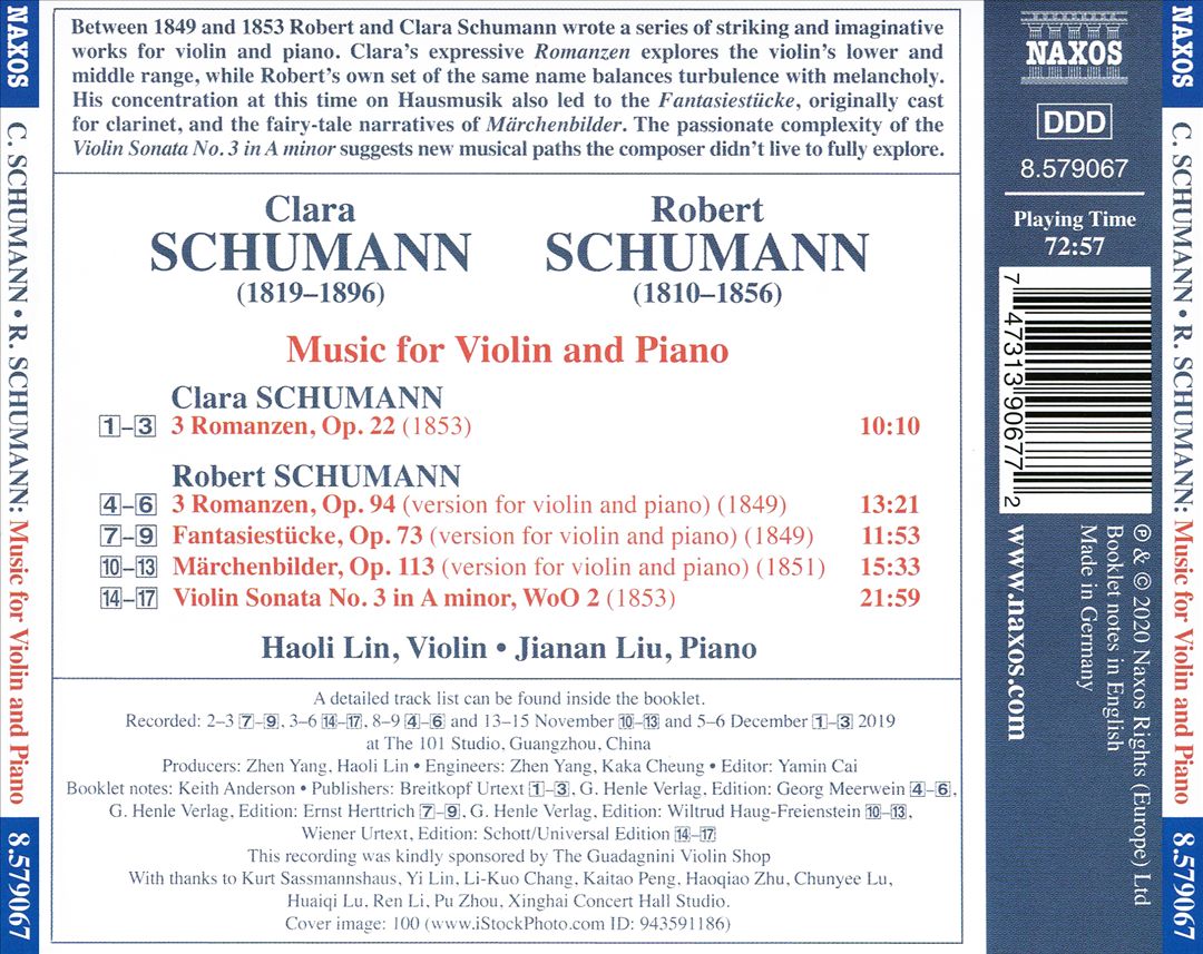 Clara Schumann, Robert Schumann: Music for Violin and Piano cover art