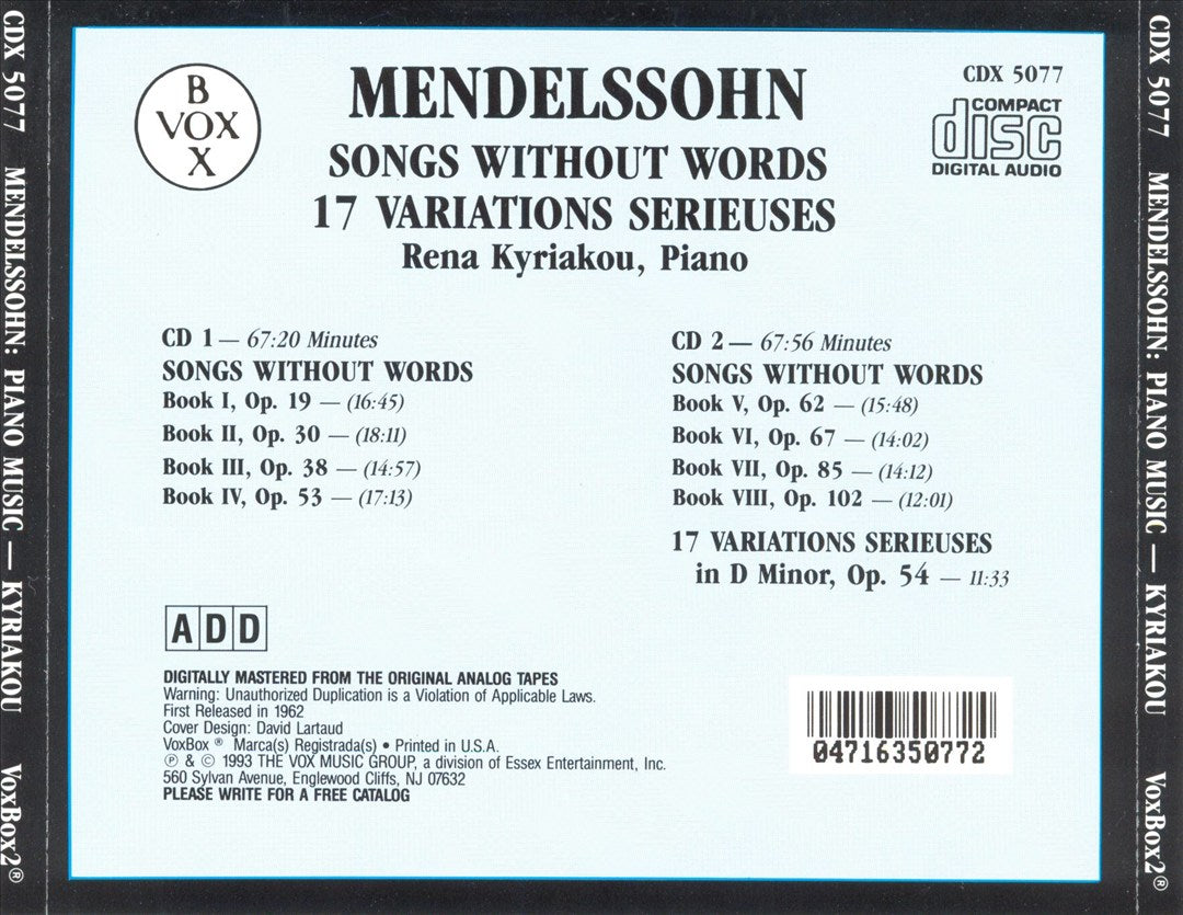 Mendelssohn: Songs Without Words; 17 Variations Serieuses cover art