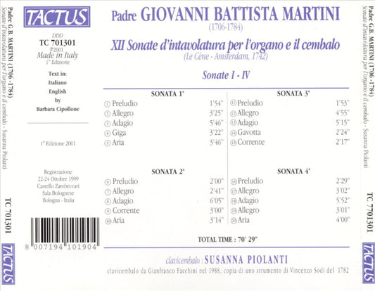 Giovanni Battista Martini: Sonate d'intavolatura per l'organo e il cembalo cover art