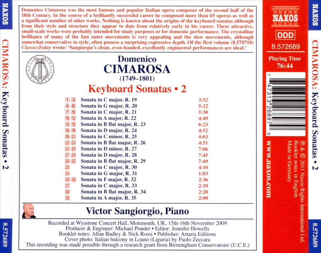 Domenico Cimarosa: Keyboard Sonatas, Vol. 2 cover art
