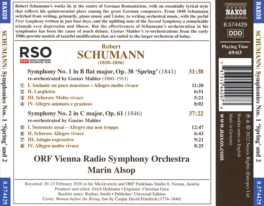 Schumann (re-Orchestrated by Mahler): Symphony No. 1 'Spring'; Symphony No. 2 cover art