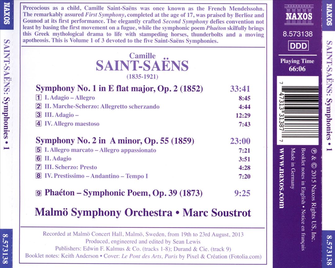 Saint-Saëns: Symphonies, Vol. 1 cover art